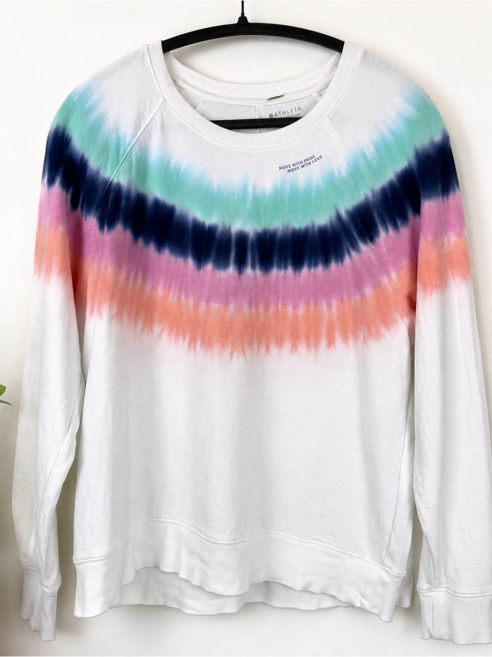 Athleta Tie Dye Sweatshirt Medium Rainbow Pullover Crewneck Pastel Athleisure